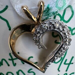 14K Two-Tone Heart Necklace Pendant with Diamonds - White & Yellow Gold